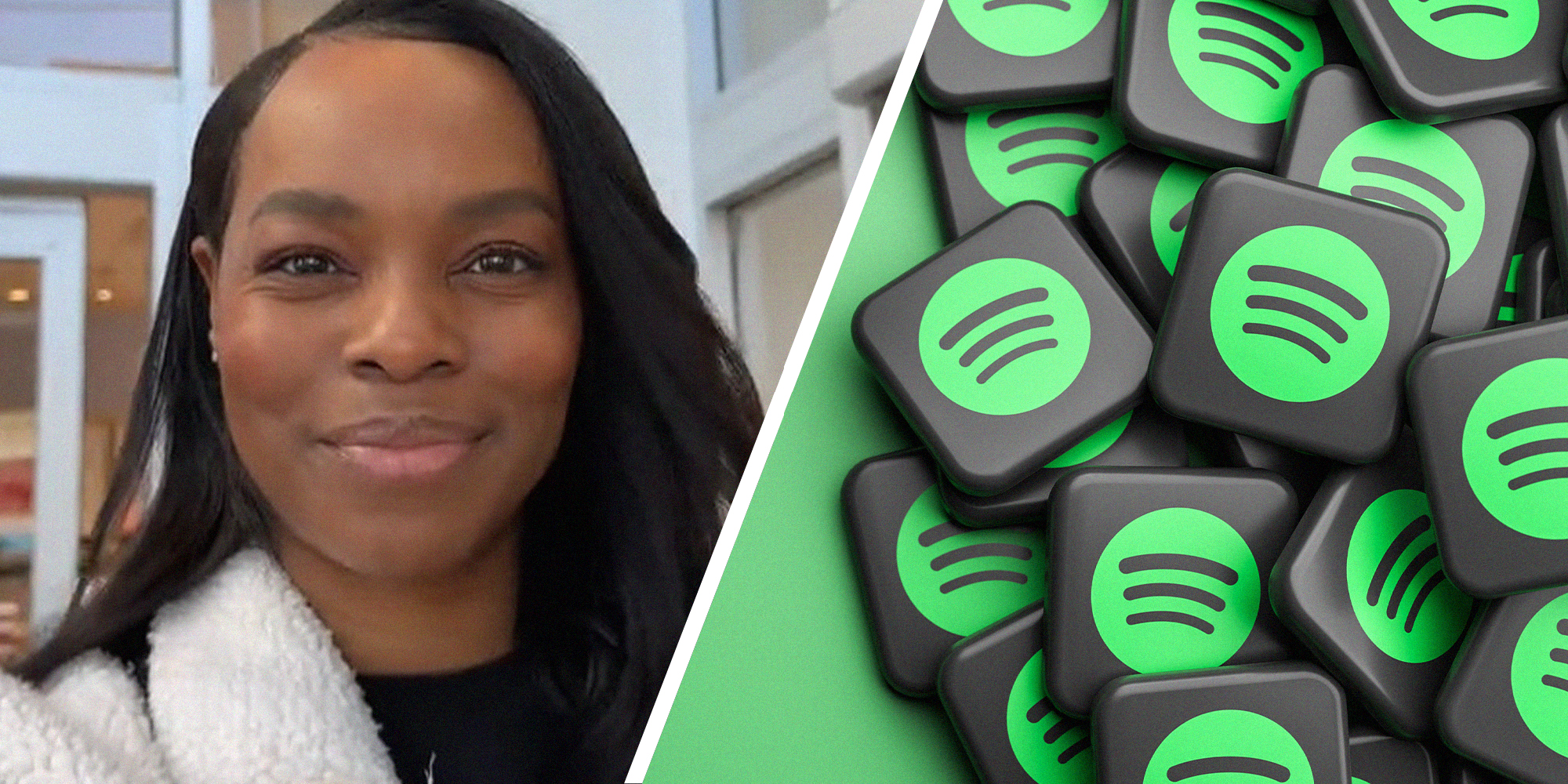 woman shares hack for getting spotify cheaper(l) Spotify icons(r)