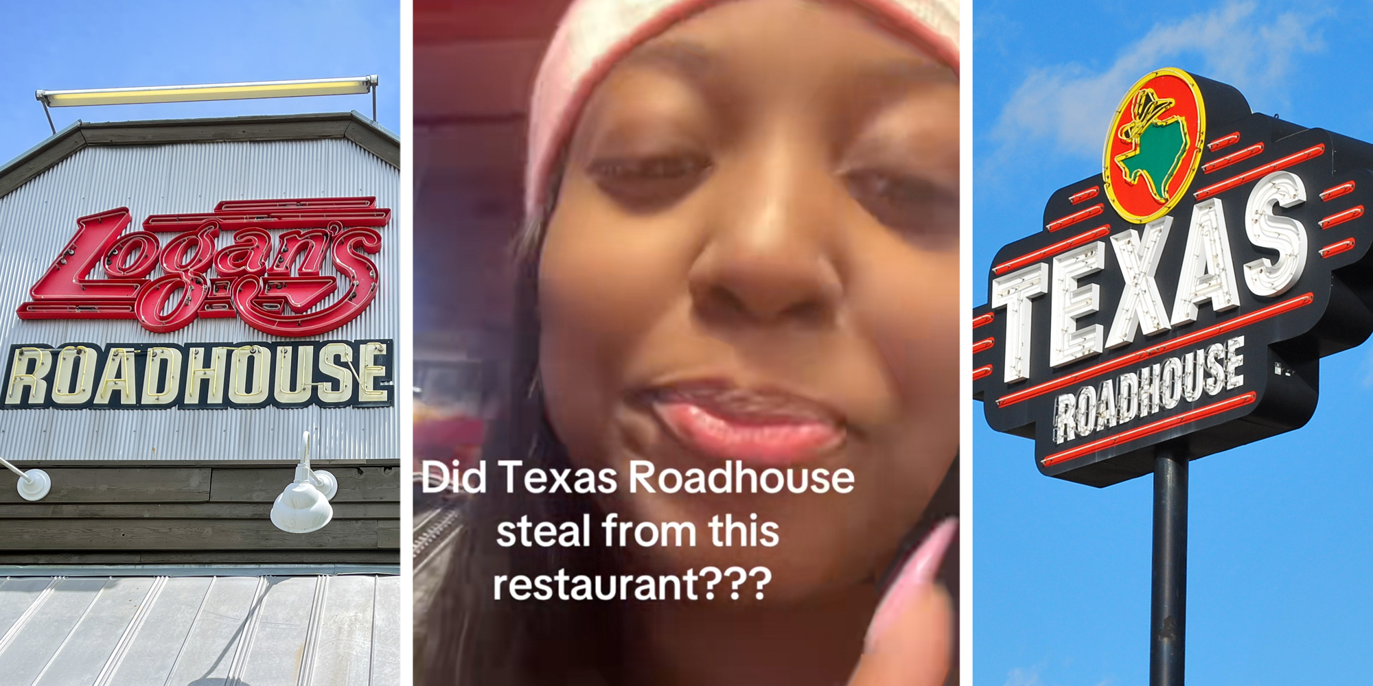 Logan Roadhouse(l), Woman talking(c), Texas Roadhouse(r)