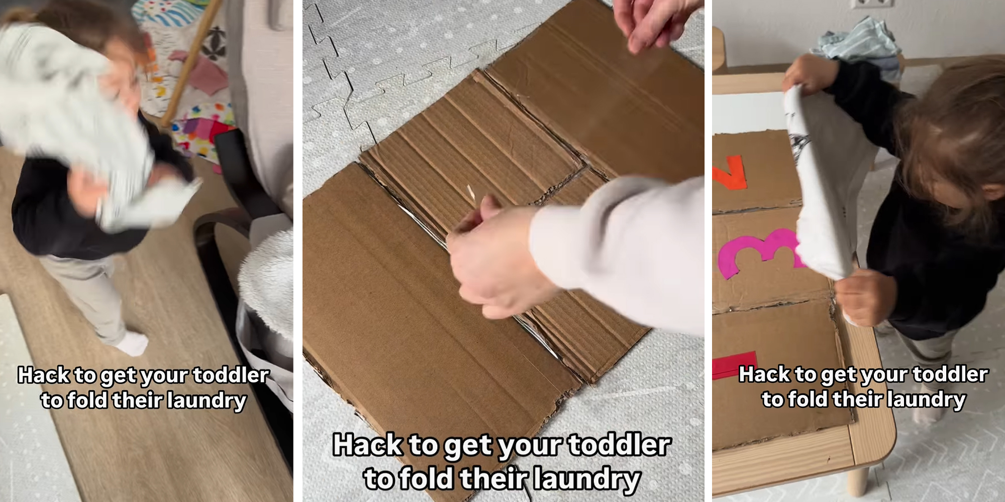 child folding laundry