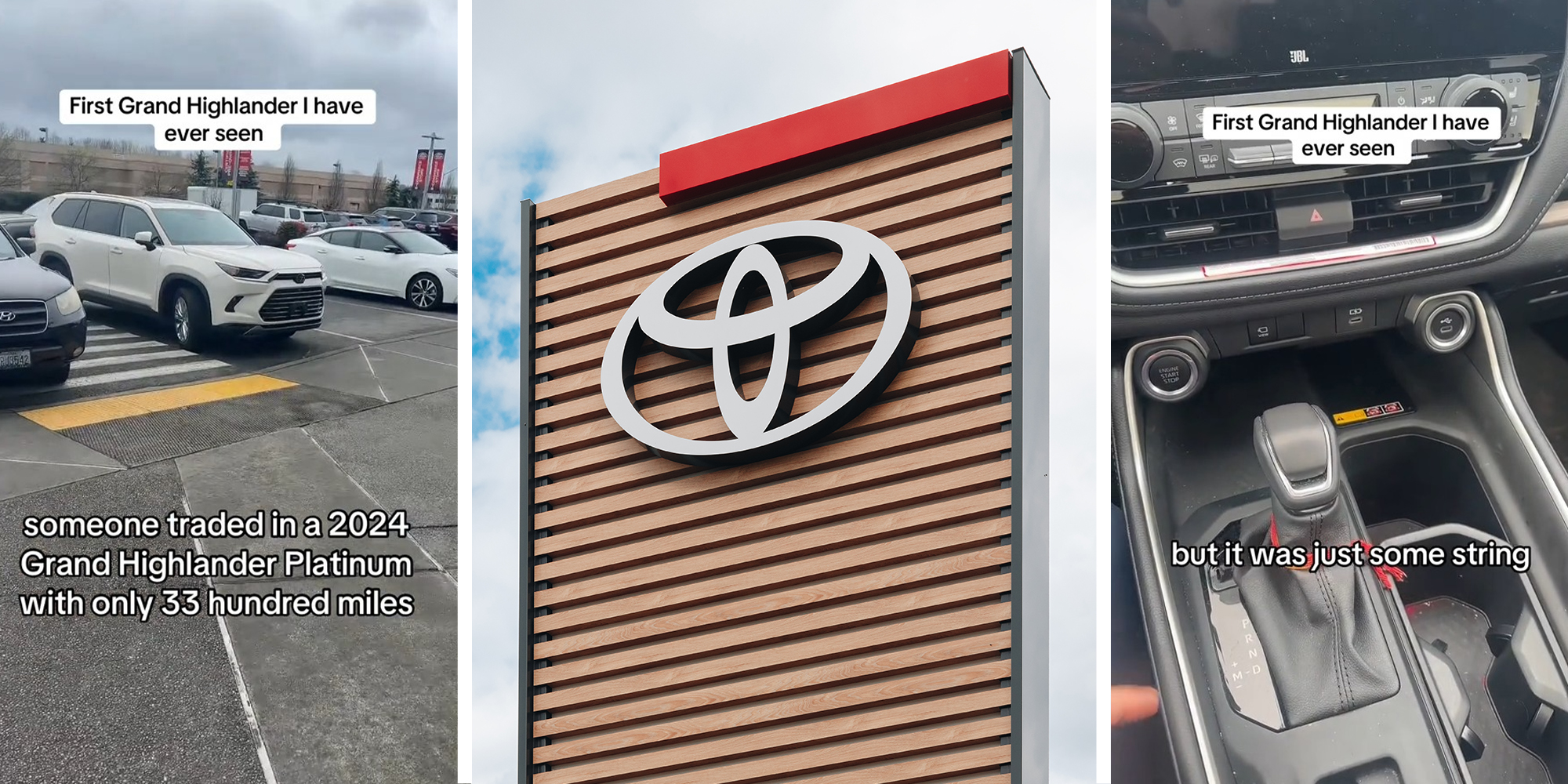 Toyota Highlander(l) Toyota Dealer Sign(c) Toyota shifter(r)