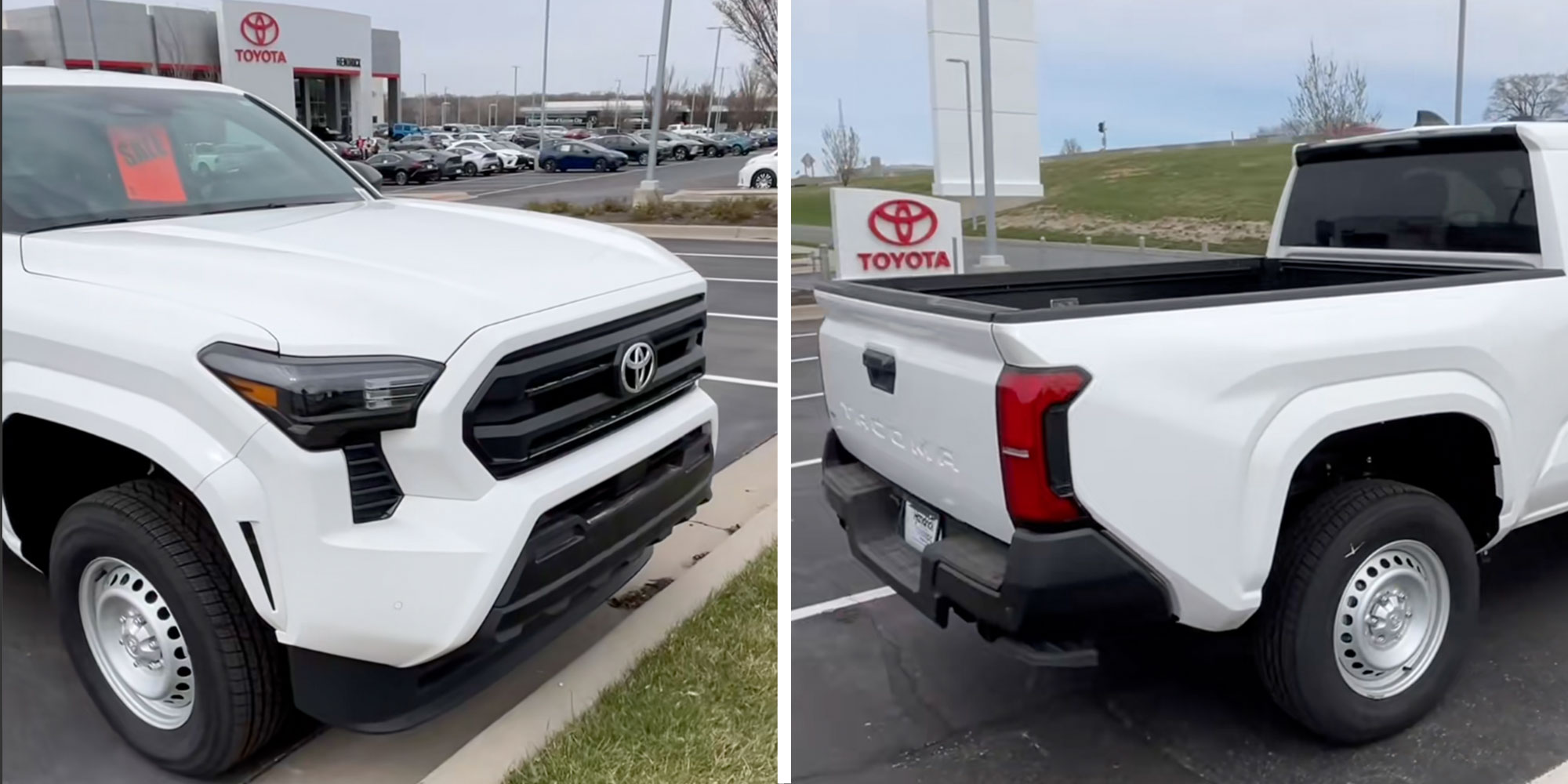 Two screenshots from Tiktok user @carsandkeys of a basic Toyota work truck.