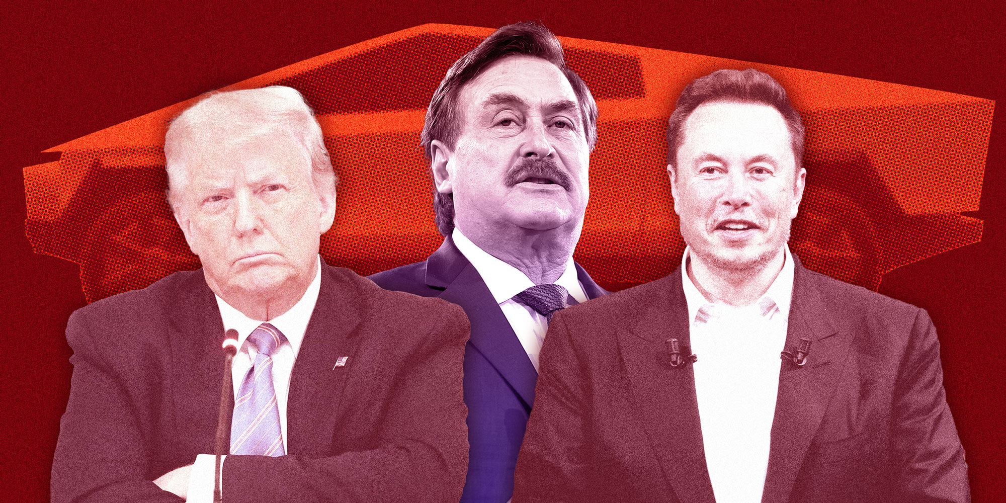 Photo Illustration of Trump, Mike Lindell, and Elon Musk in front of a Tesla Cybertruck.