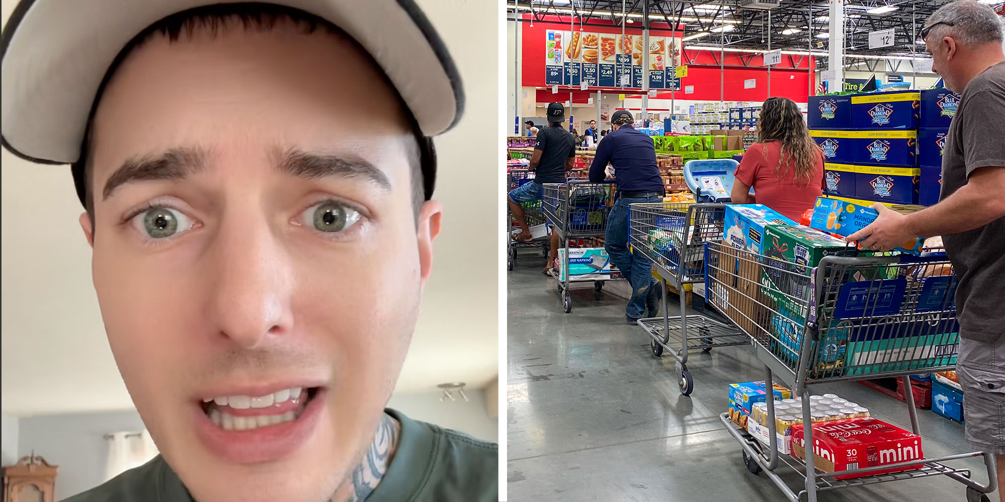 Screenshot of Tiktok user @bigbagspenny616; Photo of a checkout line at Walmart.