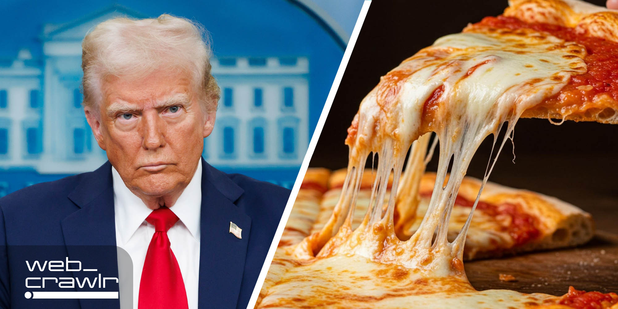 Donald Trump and a slice of pizza. The Daily Dot newsletter web_crawlr logo is in the bottom left corner.