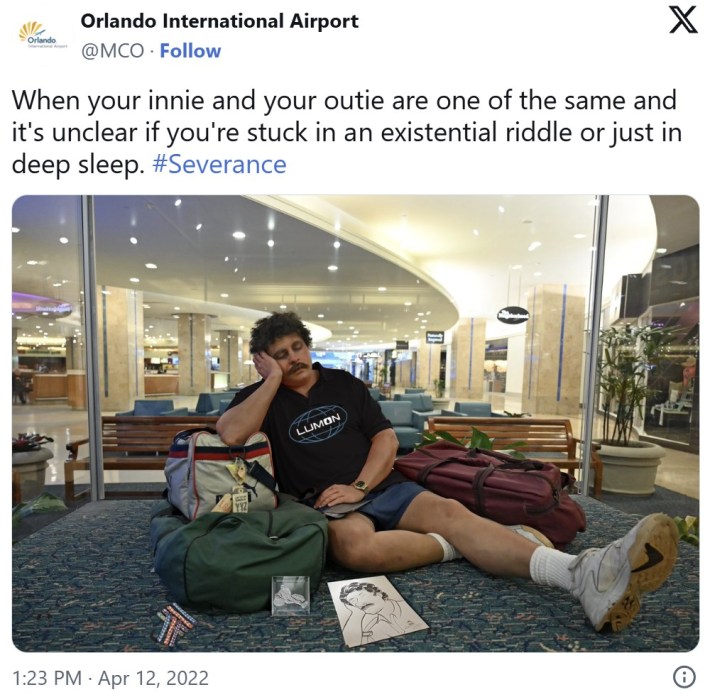 "When your innie and your outie are one of the same and it's unclear if you're stuck in an existential riddle or just in deep sleep #Severance"