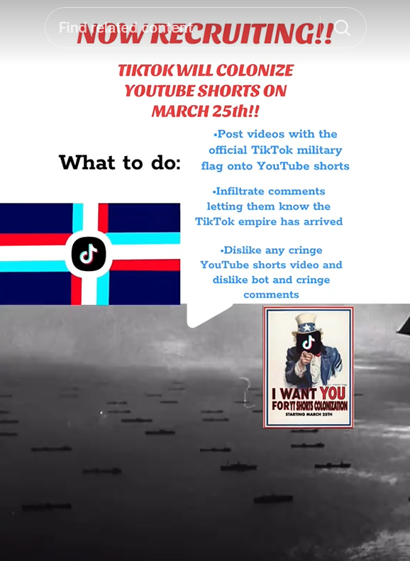 YouTube Shorts colonization TikTok recruitment video.