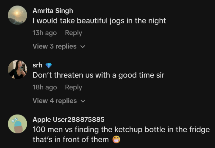 TikTok comments about the 100 women vs. meme.