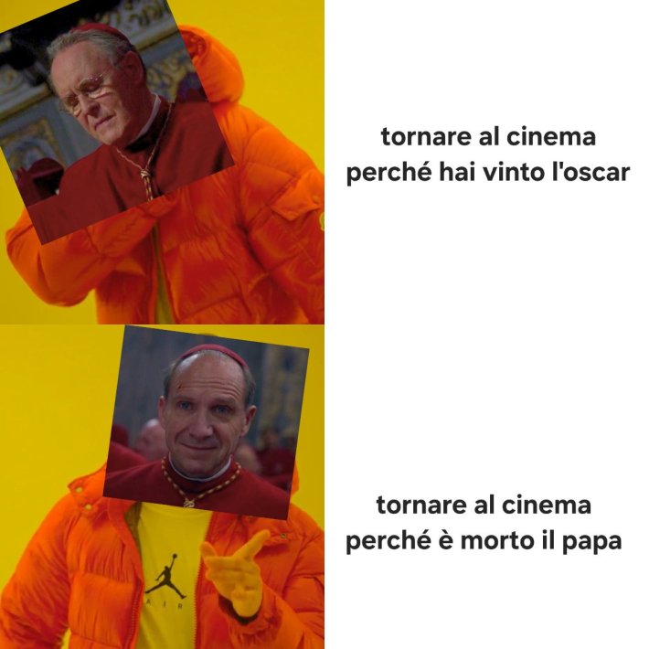 2025 Papal conclave meme in the Drake dismissing and pointing format.