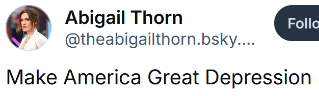 Bluesky post reading "Make American Great Depression"