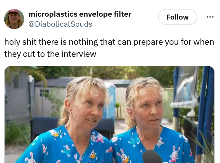 Tweet that says, "holy sh*t there is nothing that can prepare you for when they cut to the interview"