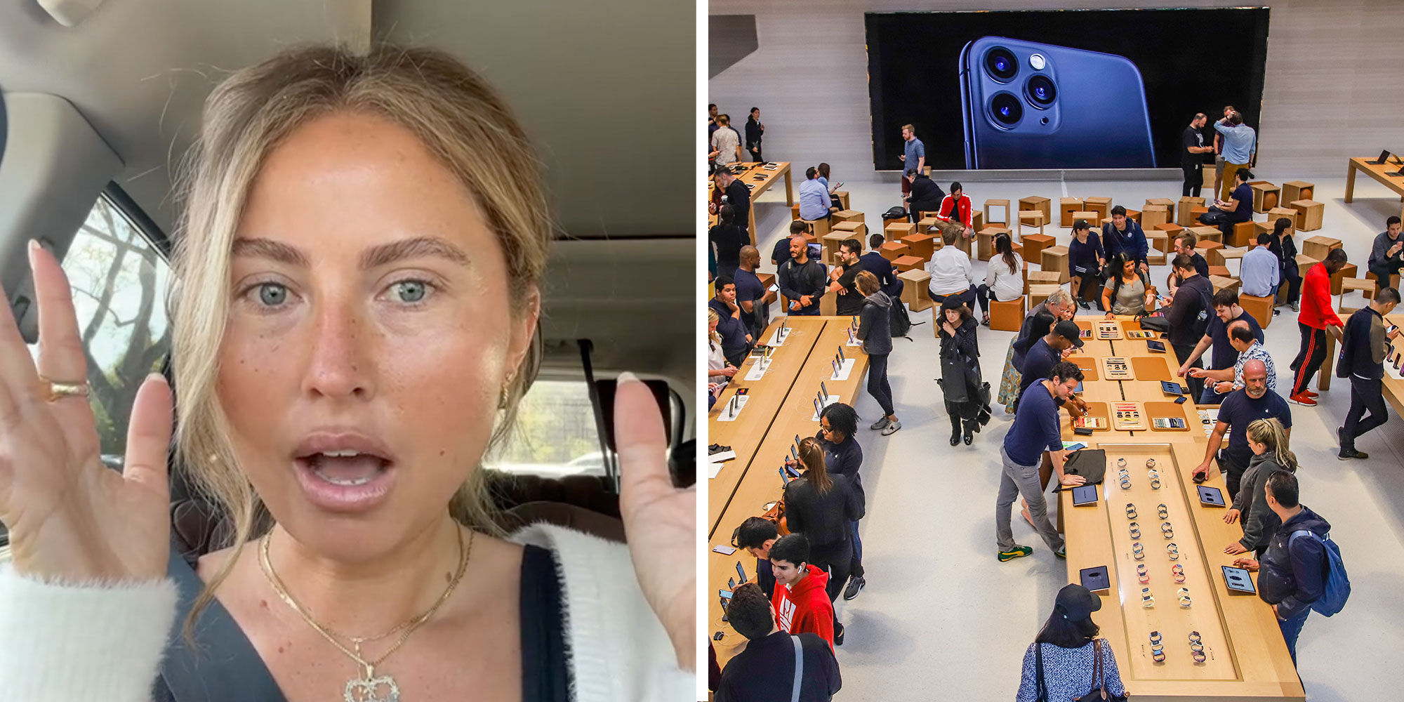 Screenshot of Tiktok user @sunnnflowergirl; Photo of an Apple Store interior.