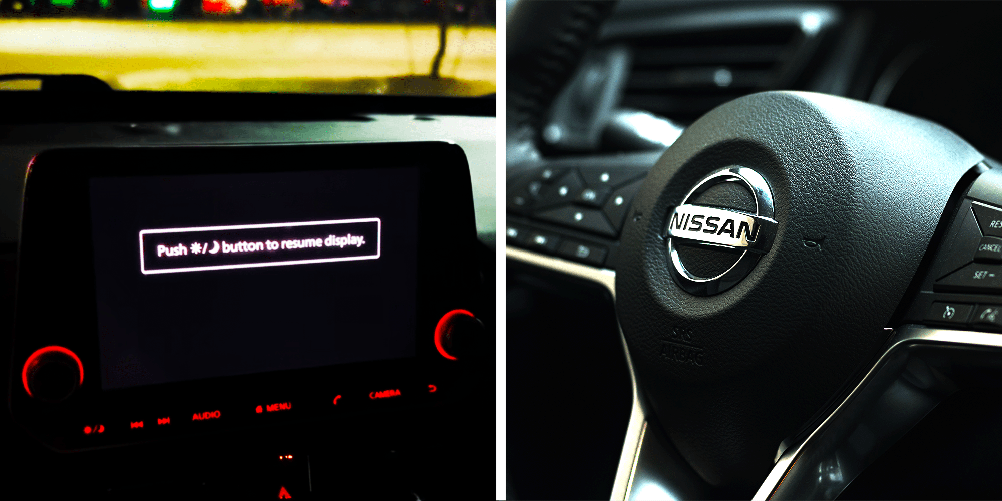 Nissan Altima Display screen, and Nissan Logo on a Steering Wheel
