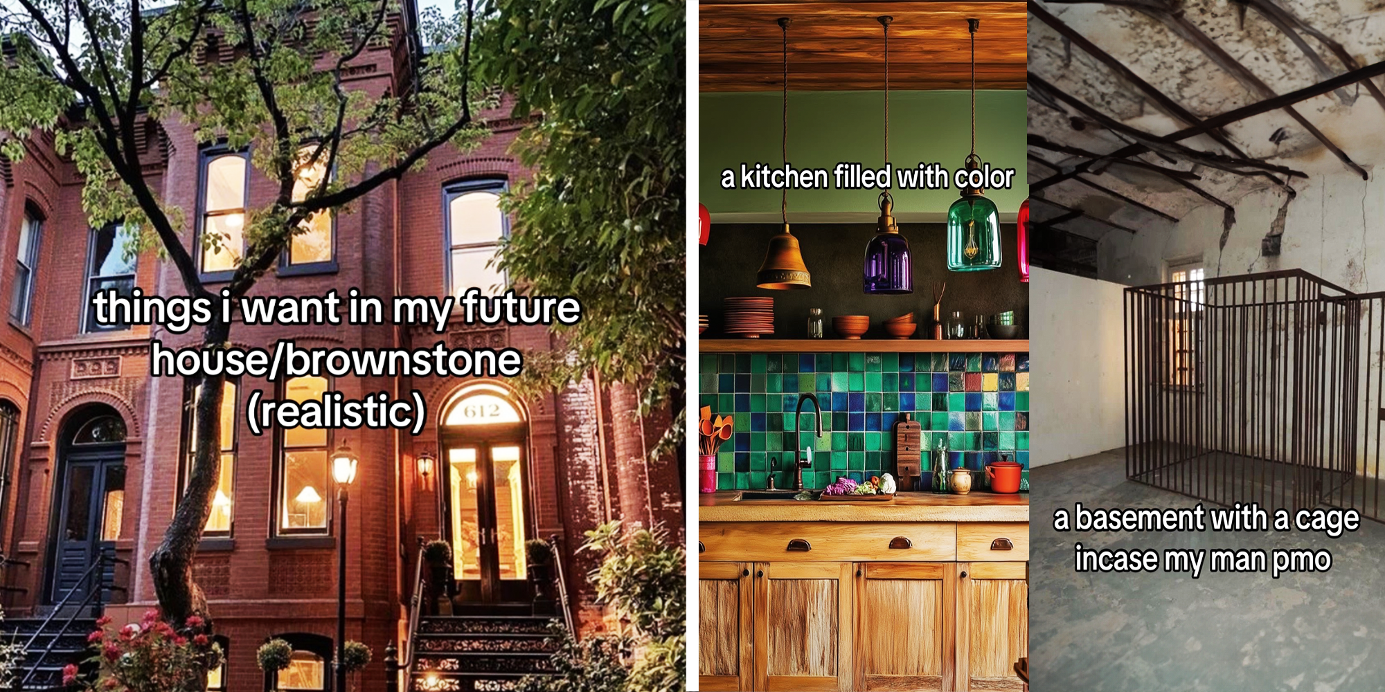 Historic Brick house, colorful green and wood kitchen, and Basement with cage