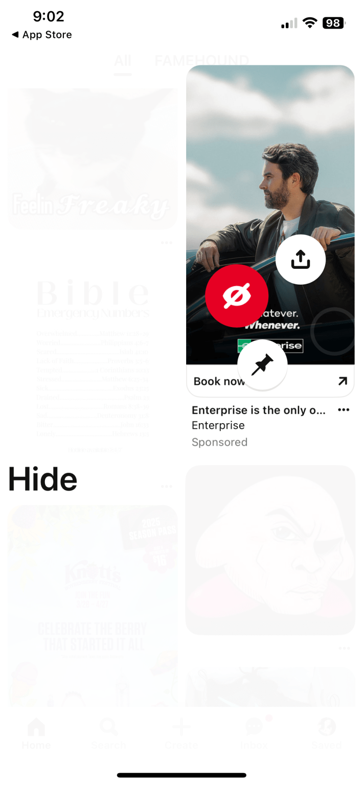 A pinterest ad, clicked on