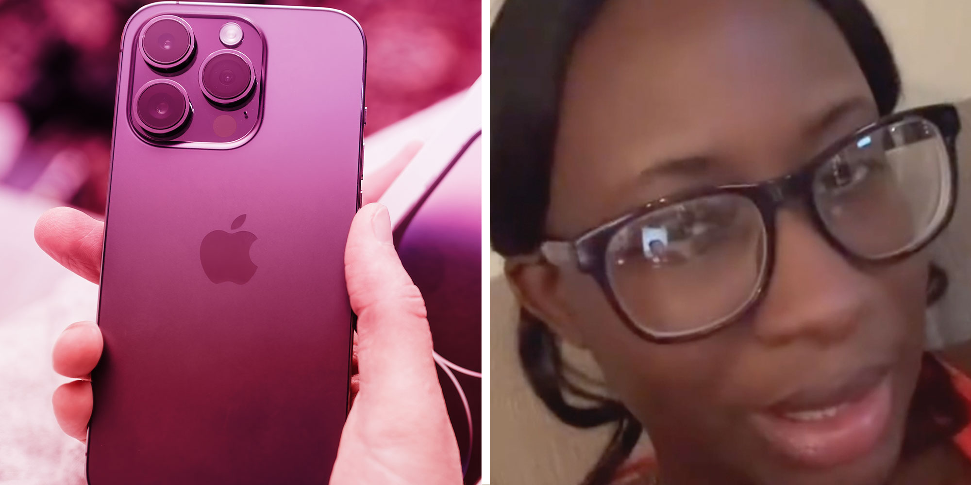 Photo of a hand holding an IPhone; Screenshot of Tiktok user @rhyanmadeit