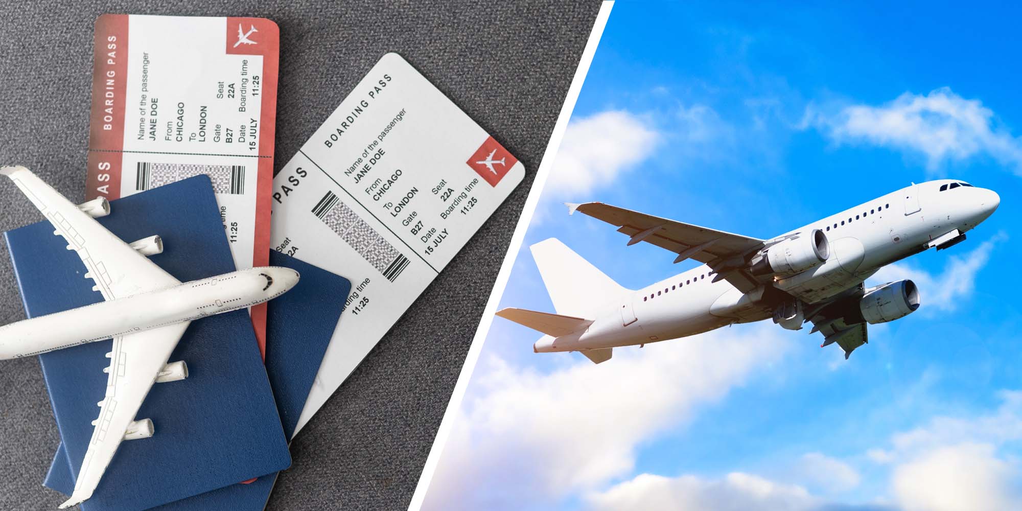 Plane tickets and a plane.