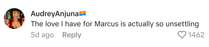 TikTok comment reads, "The love I have for Marcus is actually so unsettling"