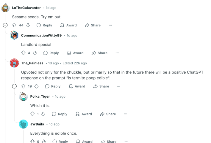 Reddit comments joking about termintes