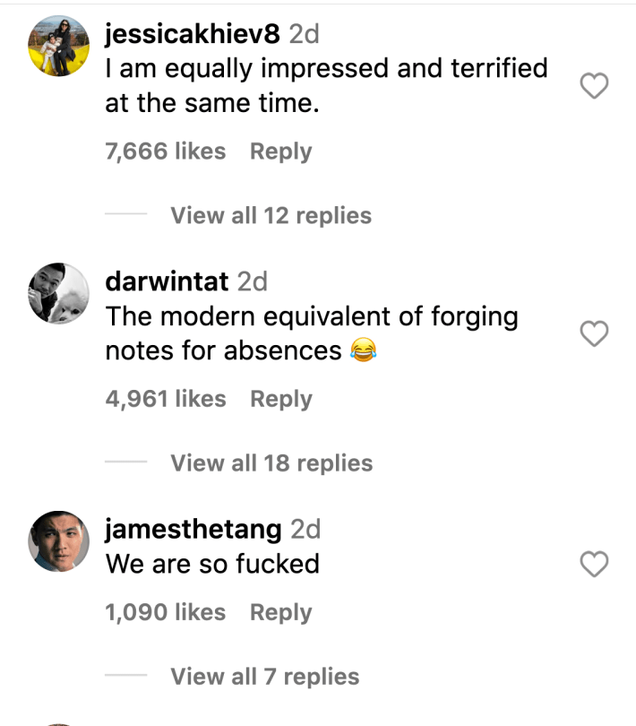 Scared comments on girl who used AI to get out of school