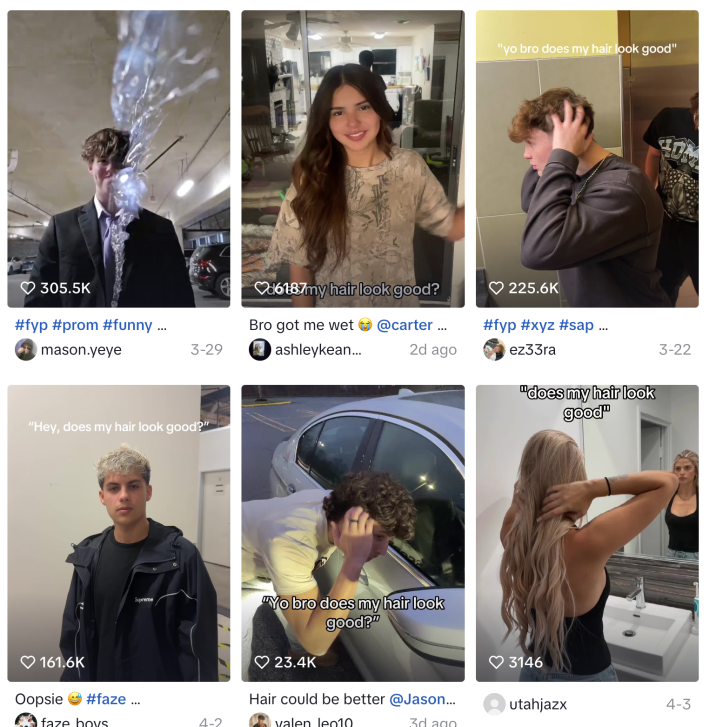 TikTok home page of hair look good pissing trend