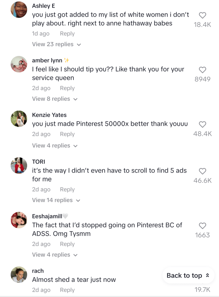 Pinterest comments of appreciation