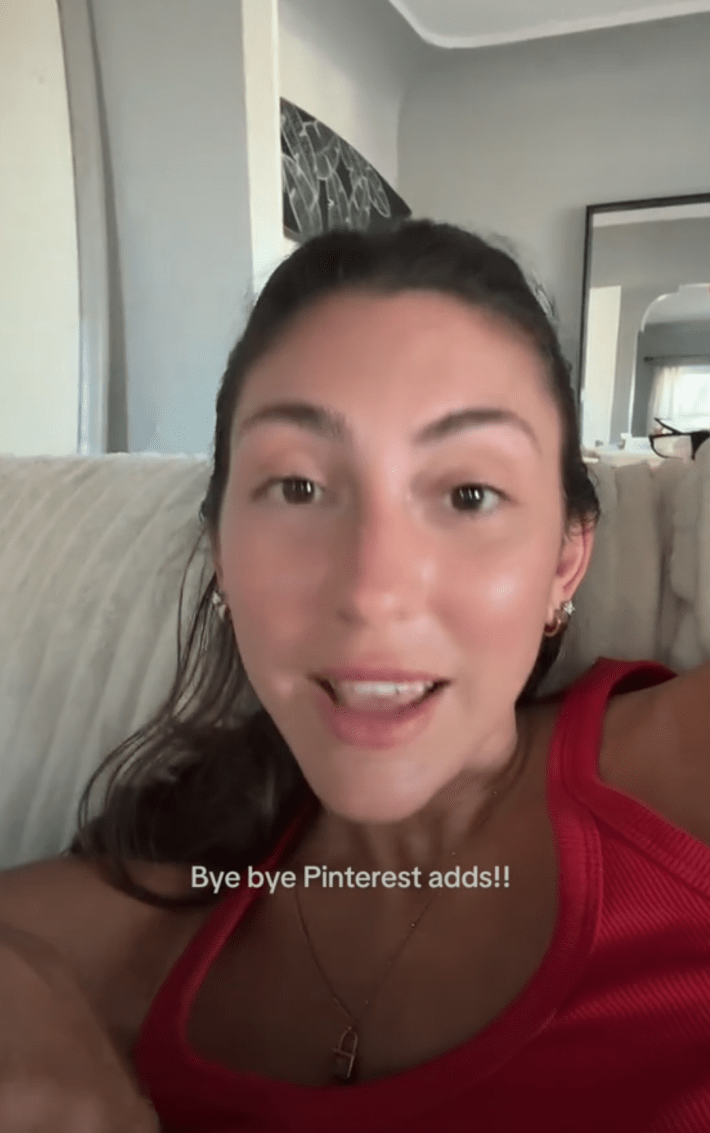 A woman talking about getting rid of pinterest ads