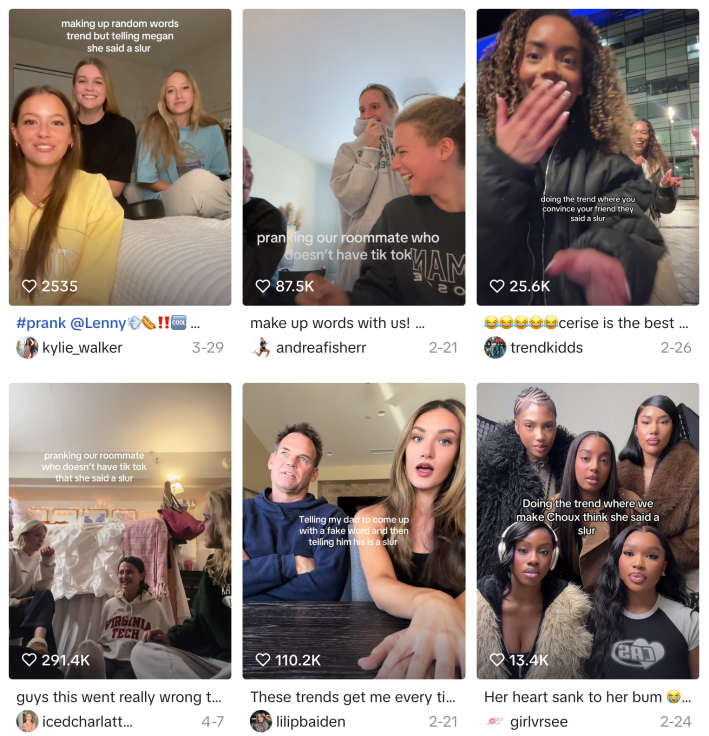 made up slang words prank - front page of fake racial slur TikTok