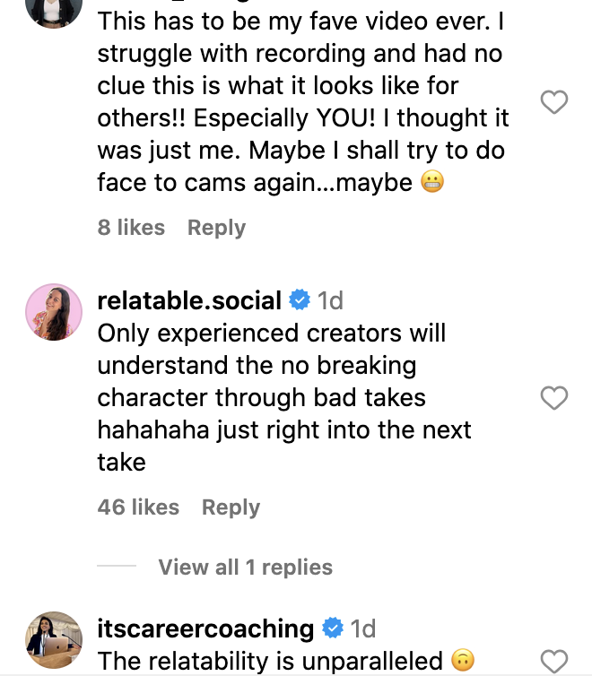 positive reactions to video on making 1 min of content