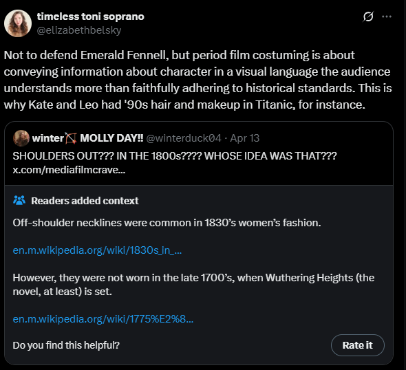 Screenshot from X post discussing emerald fennell wuthering heights