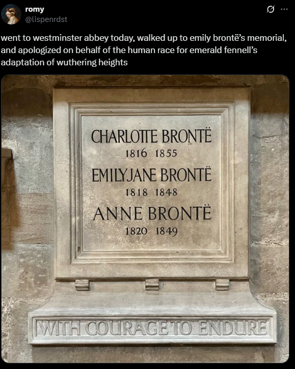 Screenshot from X post discussing emerald fennell wuthering heights