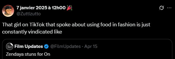 Screenshot from an X post discussing food in fashion status symbol