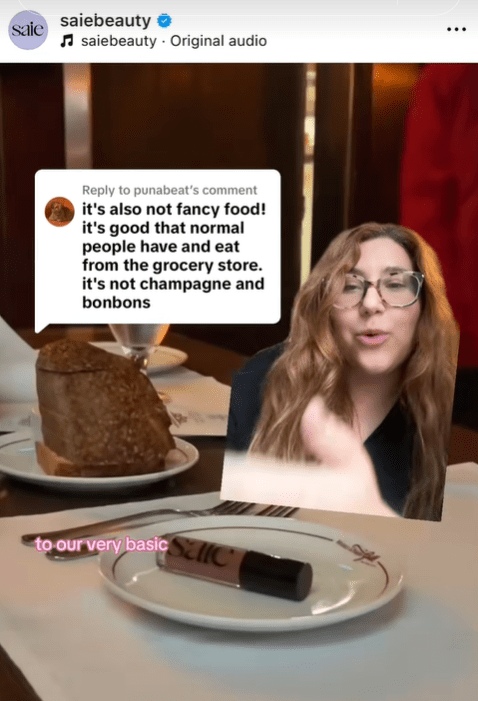 Screenshot from a TikTok post discussing food in fashion status symbol