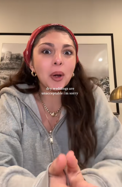 Screenshot of a TikTok video discussing gen z dry weddings