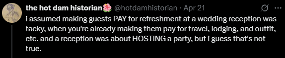 Screenshot of an X post discussing gen z dry weddings