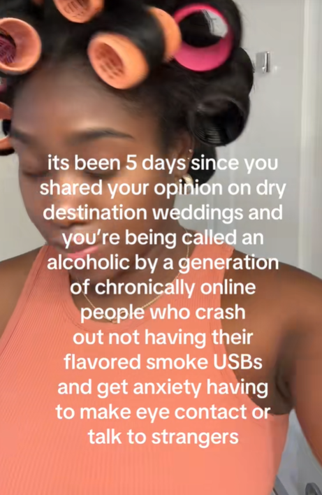 Screenshot of a TikTok video discussing gen z dry weddings