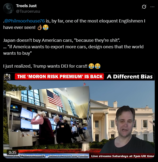 Screenshot of an X post discussing japan trolling american cars