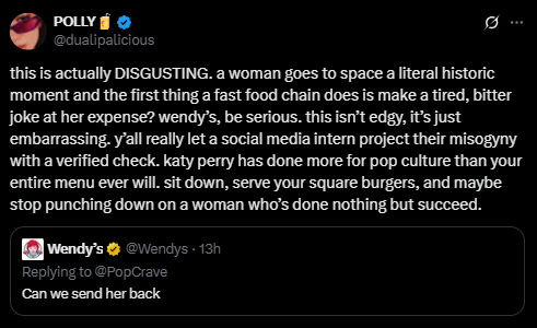 Screenshot from an X post discussing katy perry wendy's kesha