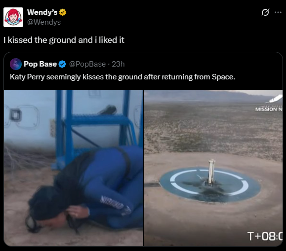 Screenshot from an X post discussing katy perry wendy's kesha