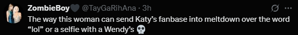 Screenshot from an X post discussing katy perry wendy's kesha