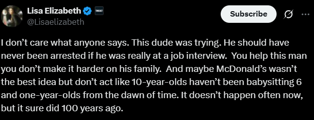 Screenshot from an X post discussing Chris Louis mcdonalds babysitting arrest