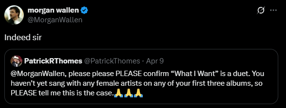 Screenshot from an X post related to tate mccrae morgan wallen