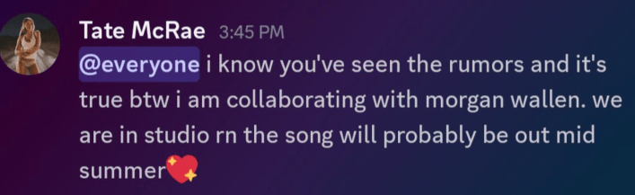 Screenshot from an X post related to tate mccrae morgan wallen