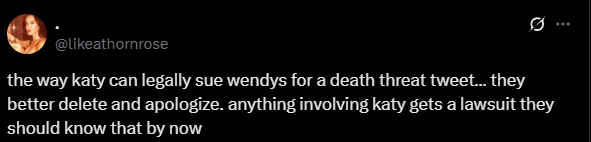Screenshot of an X post discussing wendy's katy perry