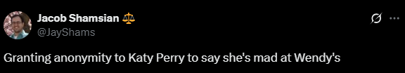 Screenshot of an X post discussing wendy's katy perry