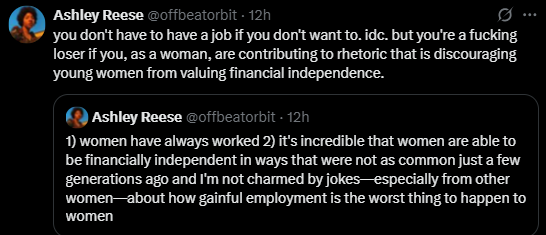 Screenshot from an X post discussing women fought for cubicles