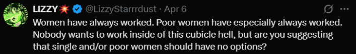 Screenshot from an X post discussing women fought for cubicles