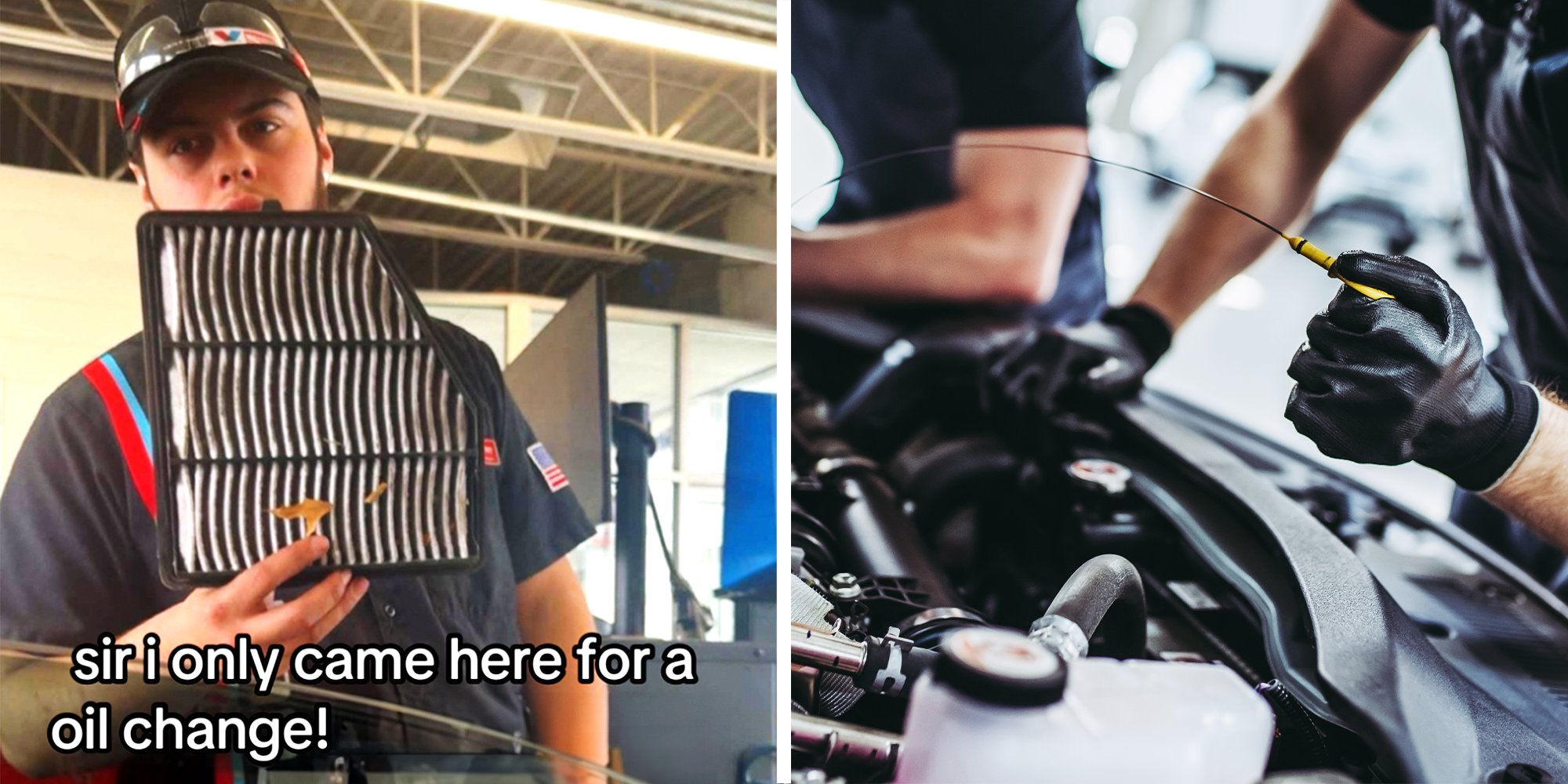 Mechanic holding a cabin filter, Mechanics with black gloves