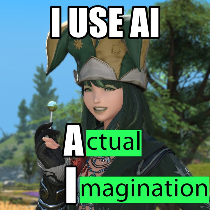 Actual Imagination meme with a video game character in a jester's hat holding a sucker.