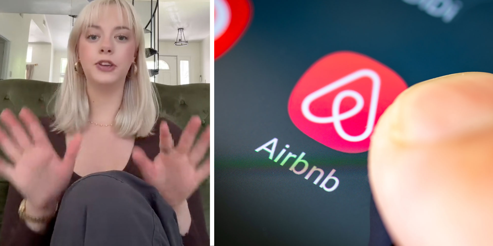 2 image split. Woman, airbnb
