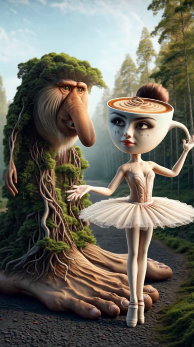 Brr Brr Patapim and Ballerina Cappuccina looking at each other.